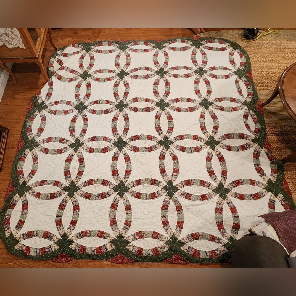 Vintage Handmade quilt Double Wedding Ring Patchwork Queen Quilt
